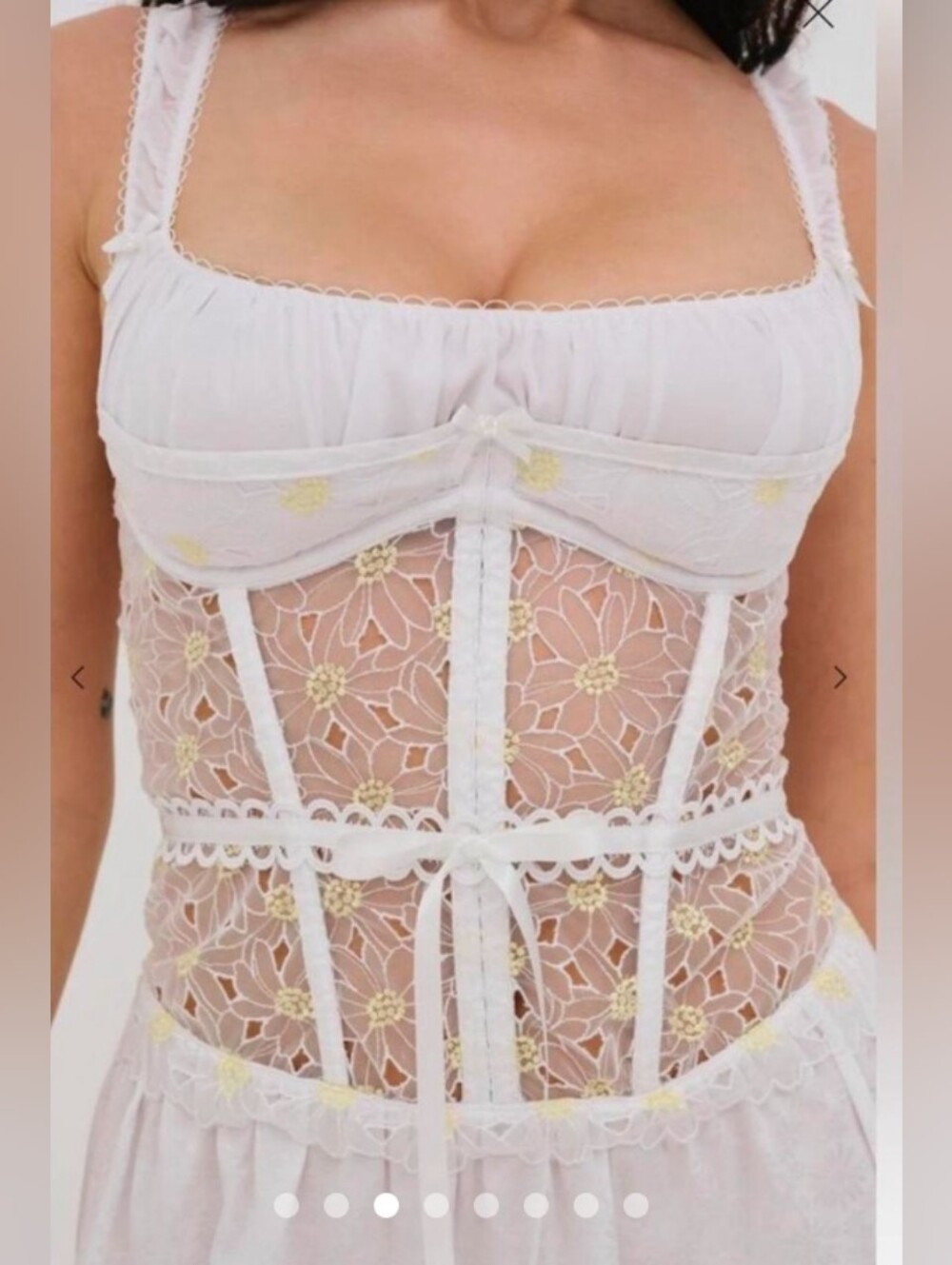 New For Love And Lemons Daisy White Lace Corset Yellow Mini Summer Dress Sz Sm